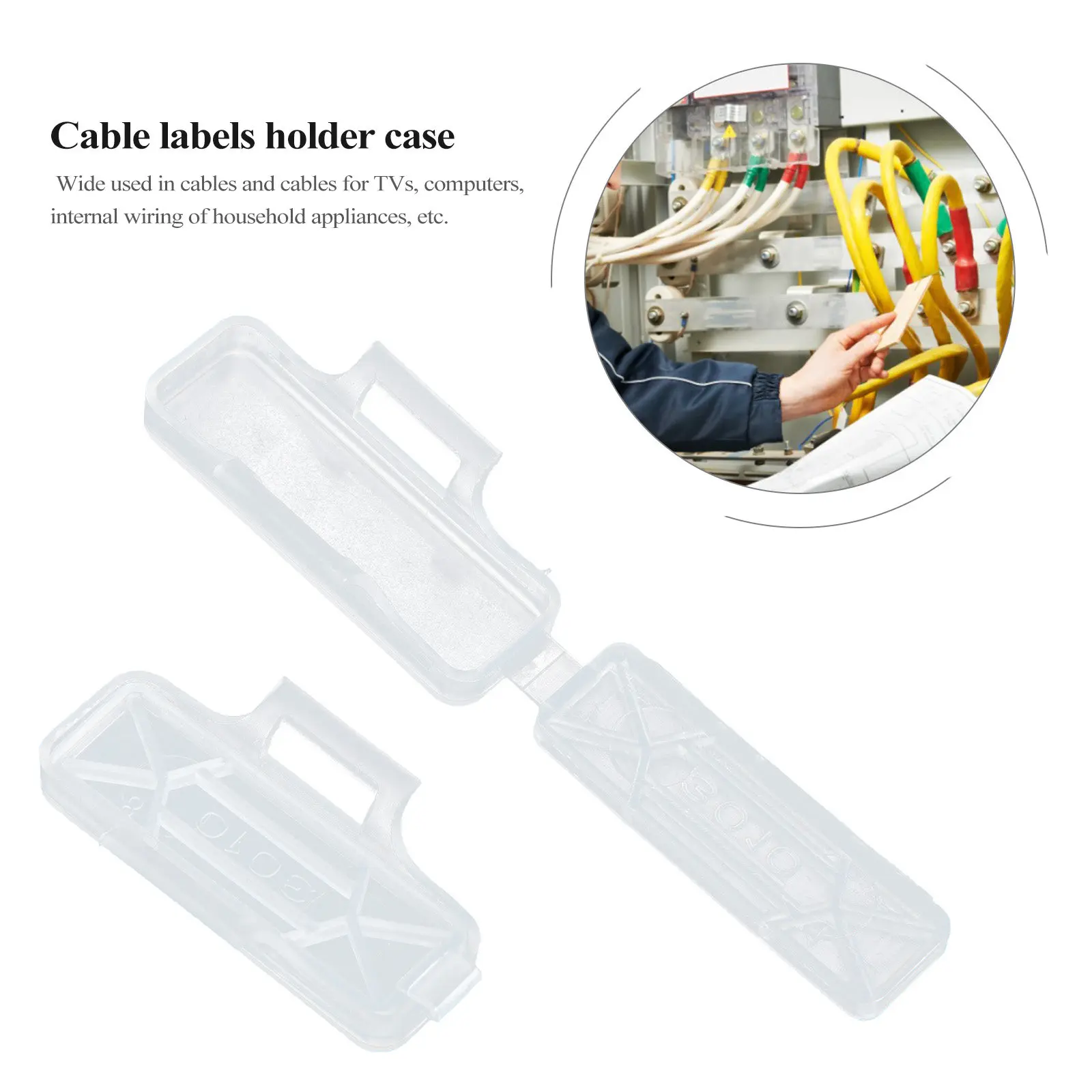케이블용 100Pcs 라벨 홀더 케이스 사무실 가정용 투명 부식 방지 와이어 식별 상자