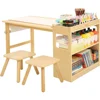 Kids Art Table & 2 Chairs Set with Roll Paper - Spacious Craft Table with Storage Shelves for Drawing, Activities, and Study 1