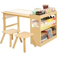Kids Art Table & 2 Chairs Set with Roll Paper - Spacious Craft Table with Storage Shelves for Drawing, Activities, and Study 1