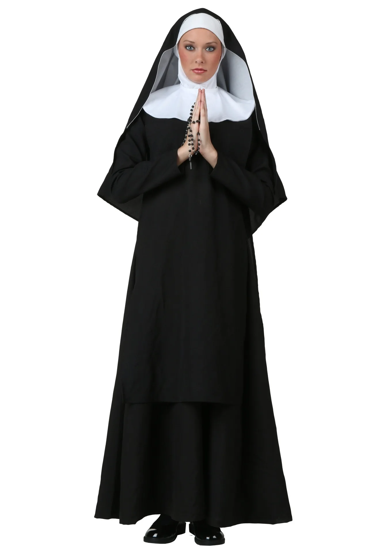 Costume d'Halloween de Nonne Ajustable pour Femme, Longue Robe Noire