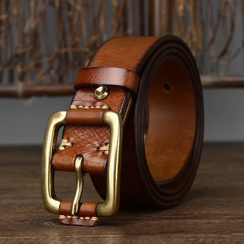 

3.8CM Pure Cowhide High Quality Genuine Leather Belts for Men Brand Strap Male Brass Buckle Fancy Vintage Jeans Cowboy Cintos