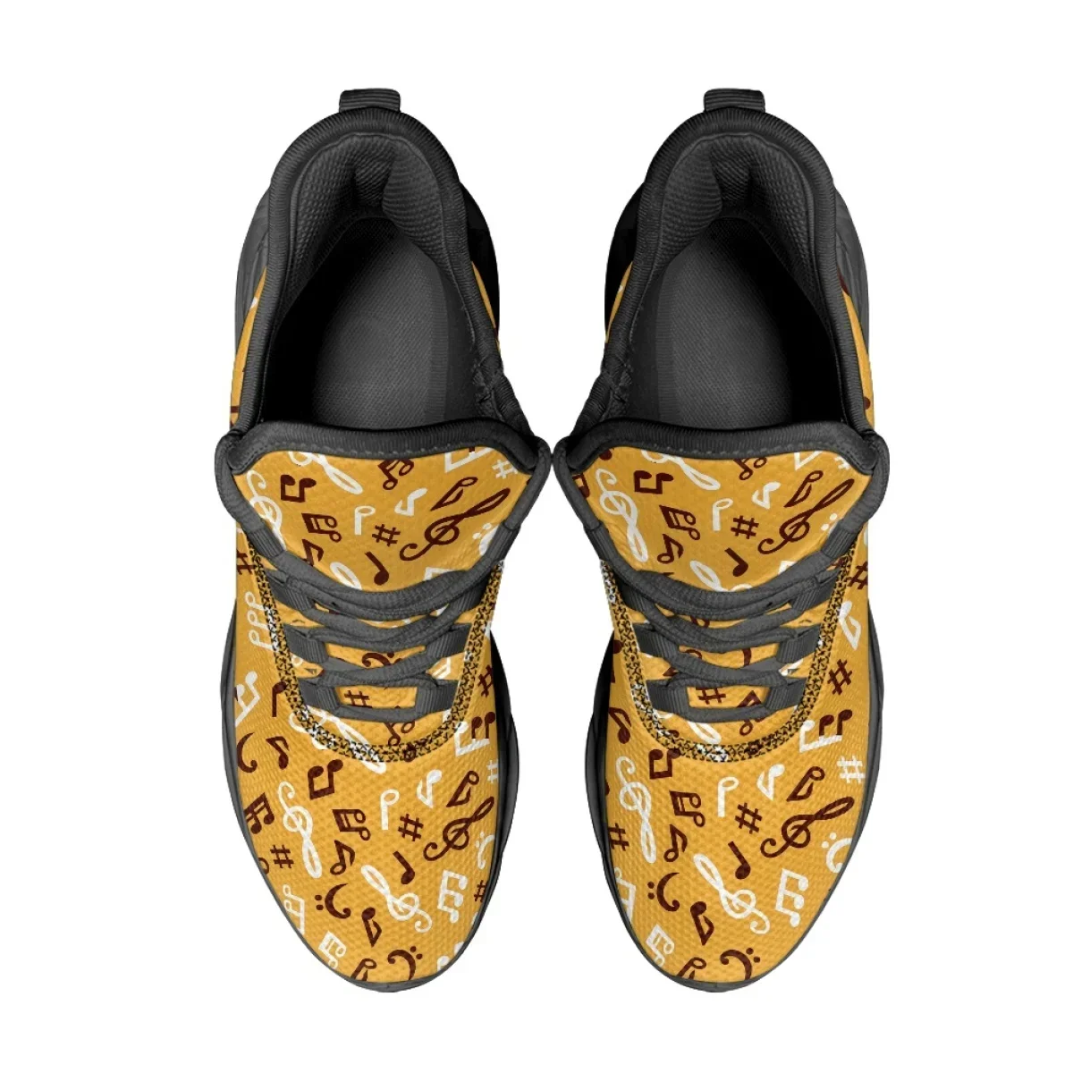 New Women Summer Sneakers Outdoor Lace Up Flat Running Shoes Fashion Musical Notation Print Vulcanized Basketball Training Shoes