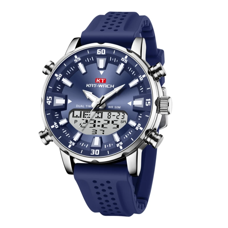 kat-wach Men's silicone strap quartz watch waterproof led display