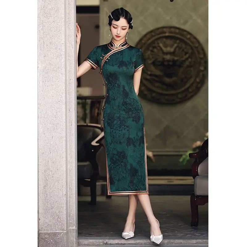 

Plus Size 4Xl Retro Republican Elegant Slim Qipao Chinese Print Vintage Dress Cheongsam Improved Qipao Traditional for Women