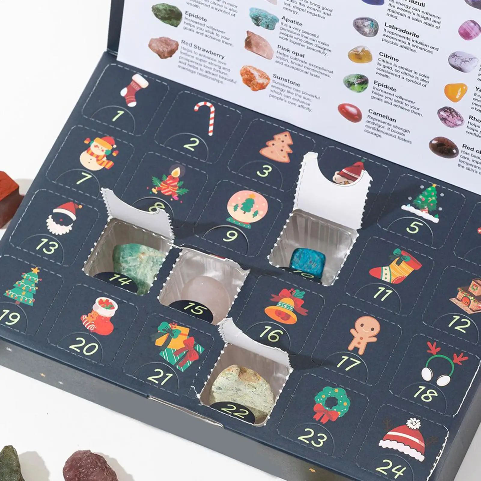 Christmas Calendar Rock Collection Calendar Advent 2025 Minerals Collection Ore Gem 24 Day For Kids Women Men Teen Boys Girls