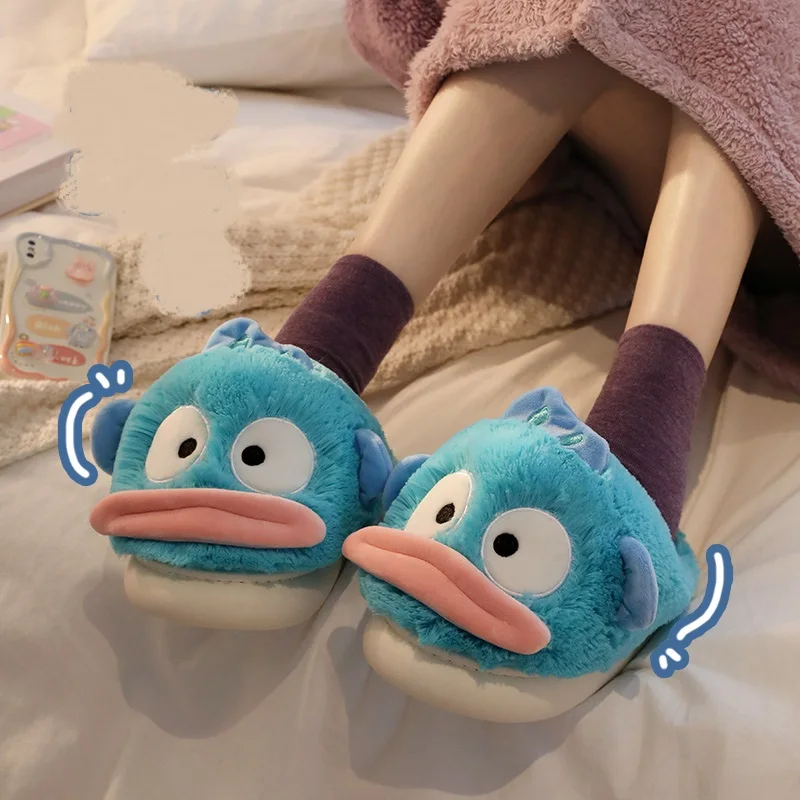 Women's slippers Cute cartoon blue big mouth monster plush slippers comfortable home slippers