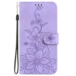 Floral Wallet Flip Cover - Magnetic Leather Phone Case with Lily Design for Reno12 Pro 5G (Lavender)