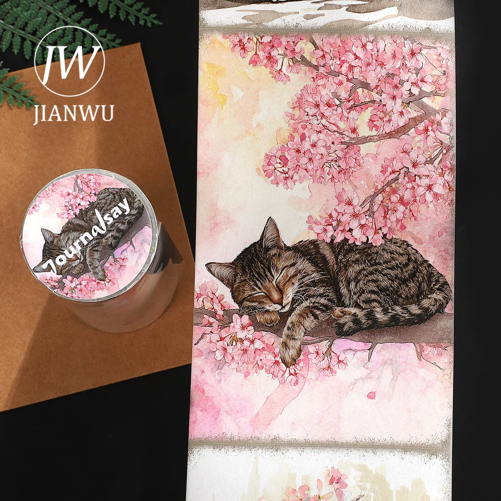 JIANWU 80mm * 205cm 빈티지 봄 꽃 고양이 풍경 소재 콜라주 스크랩북킹 와시 테이프 크리 에이 티브 DIY 저널 문구