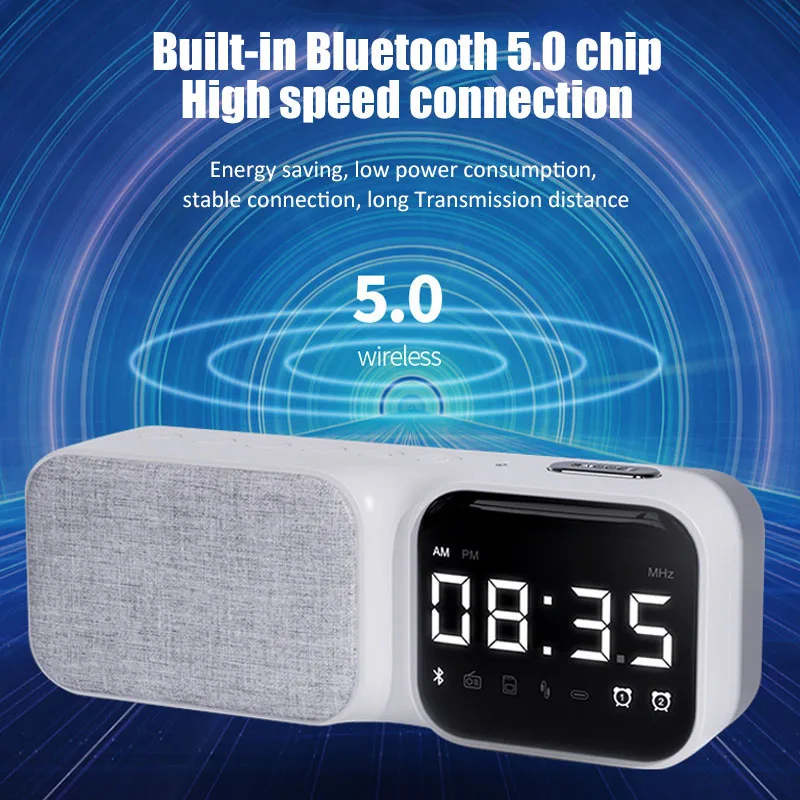 Portable Radio FM Radio Reciver Bluetooth Stereo Speaker Desktop Alarm Clock with LED display Support Hand-free AUX/TF Card Play