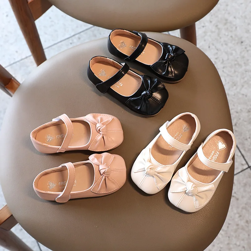 Autumn Fashion Chic Sweet Bowtie Princess Soft Comfortable Elegant Leather Dress Shoes for Girls leather shoes girls shoes