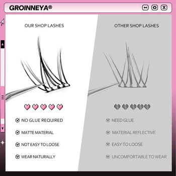 GROINNEYA Self Adhesive DIY Lash Extension Kit Lash Clusters No Glue Needed DIY Lash Extension Pre Glued Cluster Lashes 3