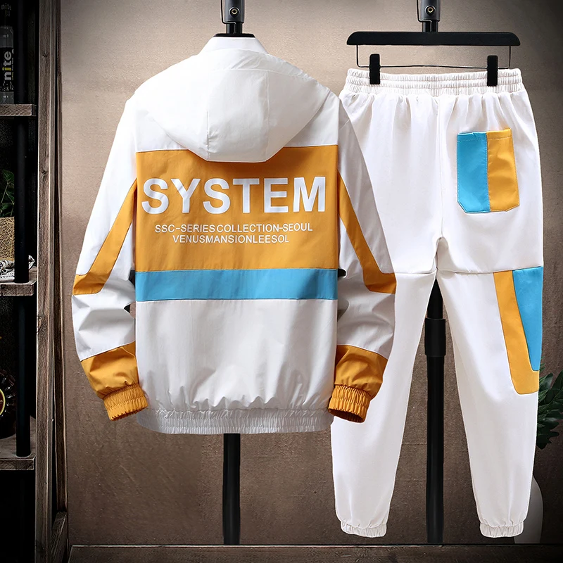 Fashion Spring Autumn Men&s Streetwear Tracksuit Two Piece Set Hip Hop Hooded Jackets And Pants Suits Man Slim Fit C