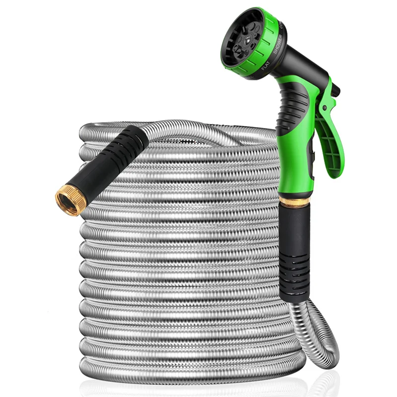 สายยางรดน้ำ สายน้ำโลหะ 25 ฟุต สายน้ำสแตนเลส สายยางรดน้ำแบบยืดหยุ่น ทนทาน สายยางรดน้ำแบบพับได้ ไม่พันกัน 1