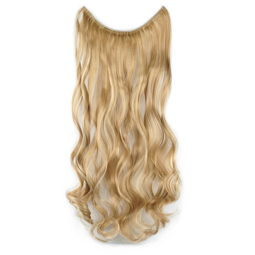 Soowee 17 Colors Long Gray Blonde Synthetic Hair Hairpieces Extension Fish Line Invisible Wavy Halo Hair Extensions for Women hair extensions