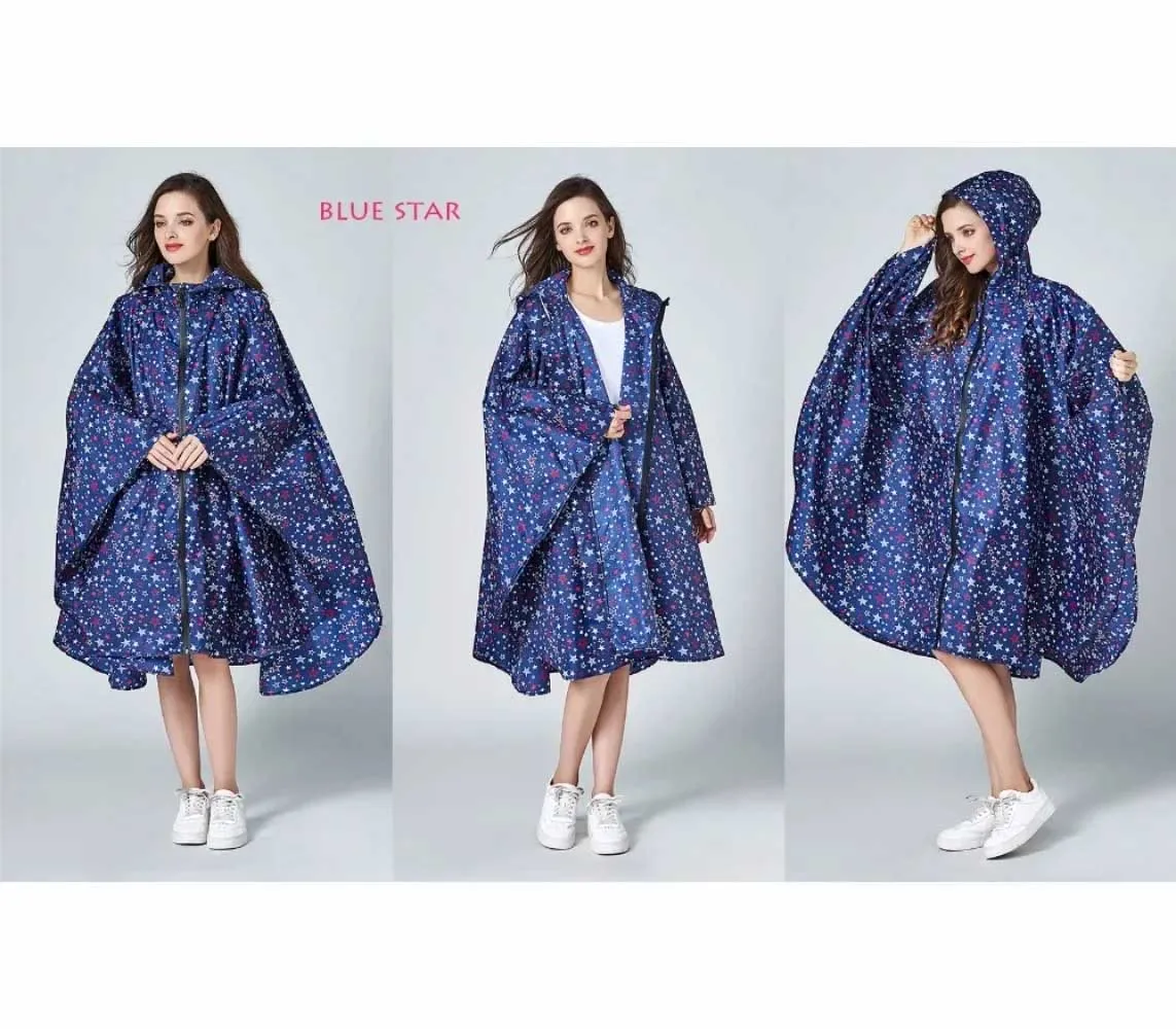 Women's Fashion Waterproof Rainwear Poncho Coloful Raincoat with Hood and Zipper Outdoor Hiking Camping Cloak Rain Coat raincoat poncho