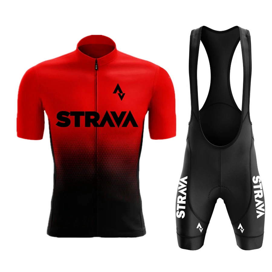 Strava-사이클링 의류 정장, 프로 자전거 팀 짧은 소매, 남성 사이클링 저지 세트, 여름 통기성, 2023