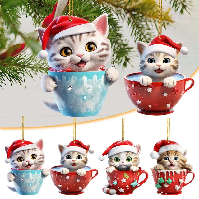 Cute Cup Cat Pendant Christmas Tree Pendant Car Pendant Bag Pendant Acrylic  Thick String for Clear String for Hanging Strong - AliExpress