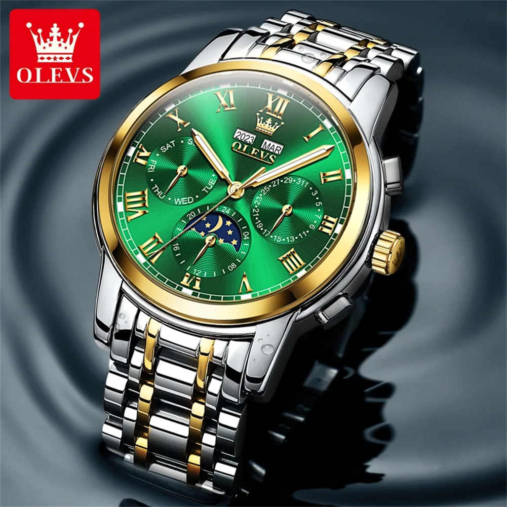 OLEVS Original Men Watch Moon Phase Skeleton Fully Automatic Mechanical Watch Waterproof Date Luminous Fashion Business Watch