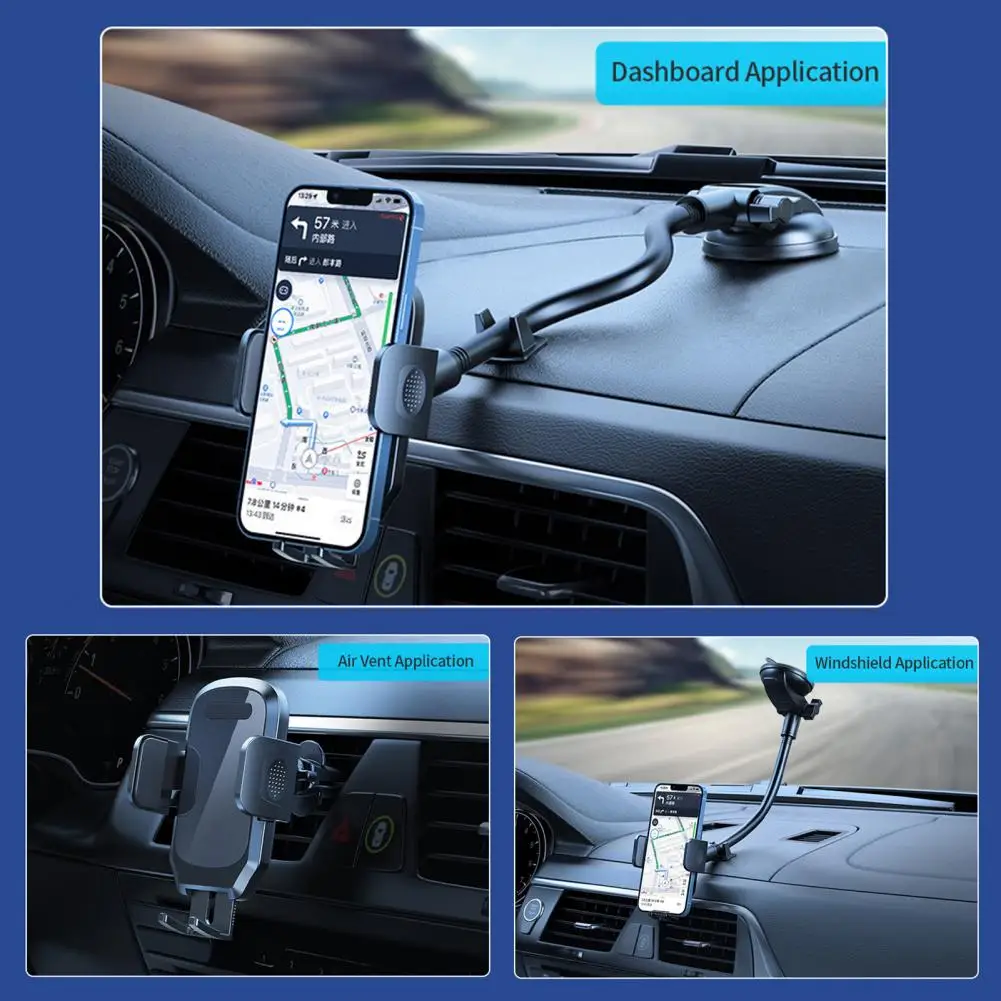 Unobstructed View  Practical Car Air Vent Clip Mount Mobile Phone Stand Non-slip Phone Holder Extended Arm Span   Car Accessory