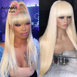 Platinum Blonde Straight Human Hair Wigs With Bangs 13x4 613 Lace Frontal Wig Transparent Lace Front Human Hair Wigs For Women