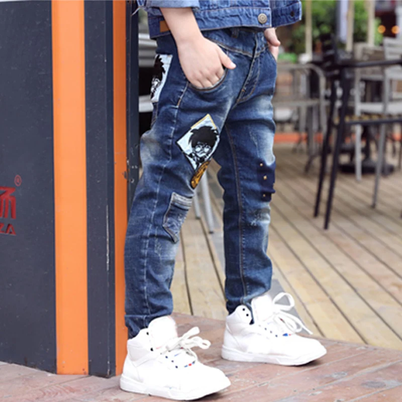 Kids Pants Boys Jeans IENENS Fashion Boys Jeans Spring Autumn Long Pants Young Boy Straight Denim Trousers Elastic Waist Pants Cowboy Plus Size