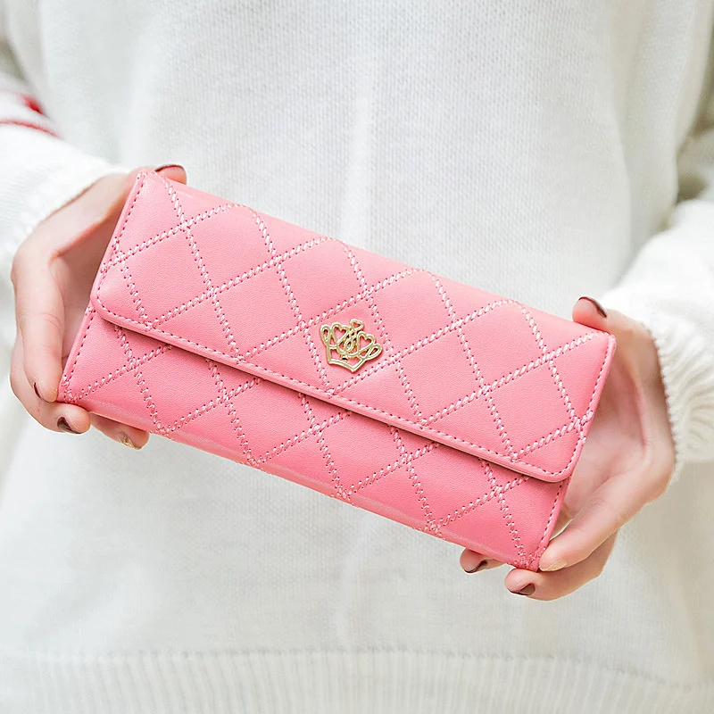 Wallet women's Korean 2021 new fashion car sewing Lingge crown wallet large capacity 30% discount handbag