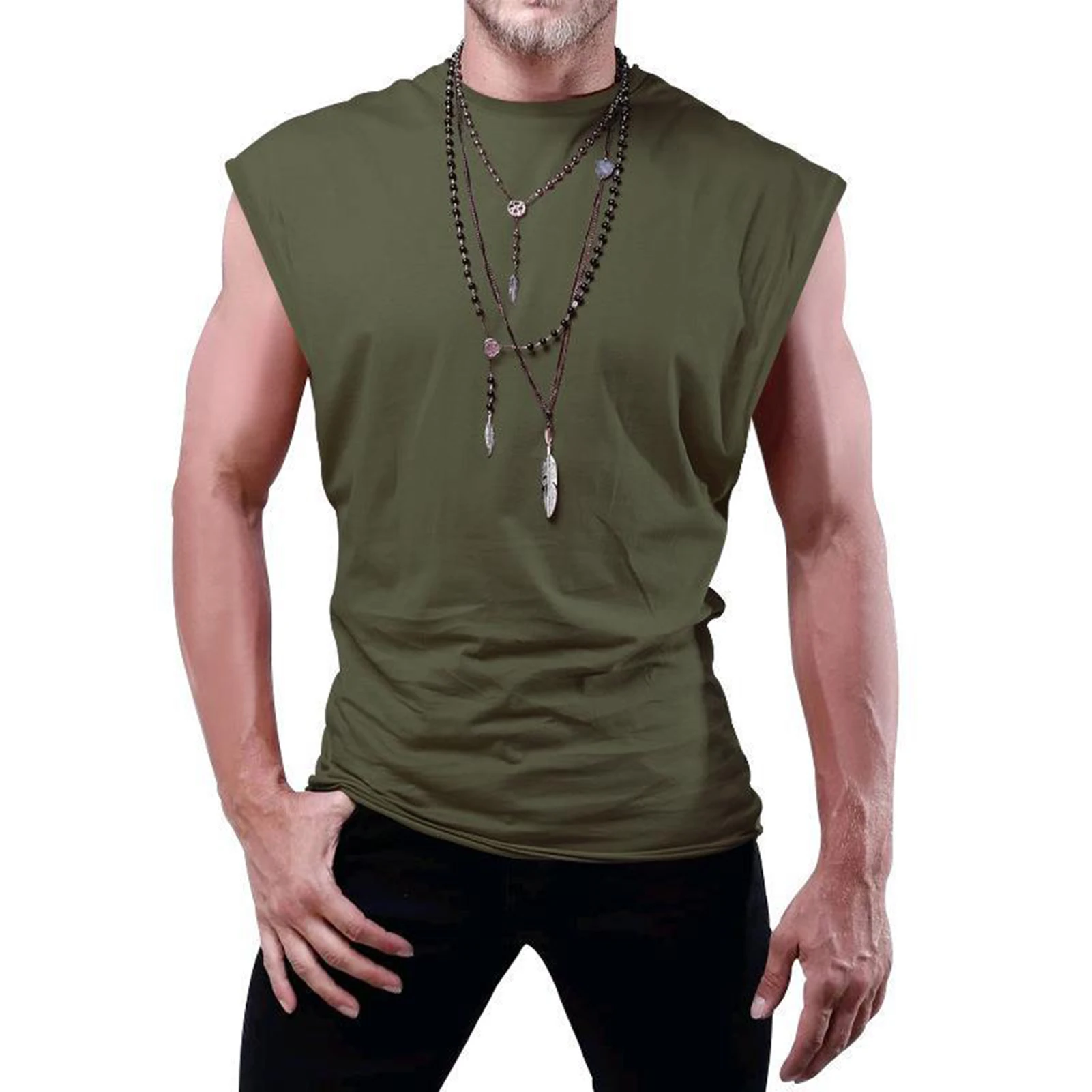 thumbnail image 1 of Camiseta sin mangas con estilo, camiseta sin mangas lavable de Color sólido que no se decolora, traje de verano para hombres, camisa para hombres, uso diario, 1 of 5