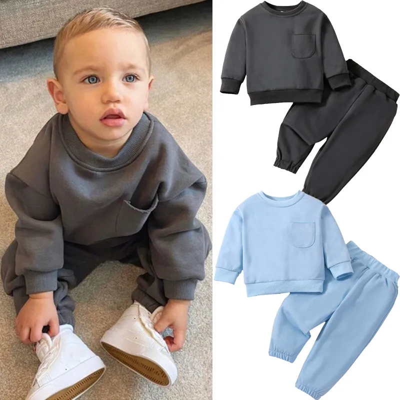 1 4 anos crianças meninos primavera outono roupas definir cor sólida ...