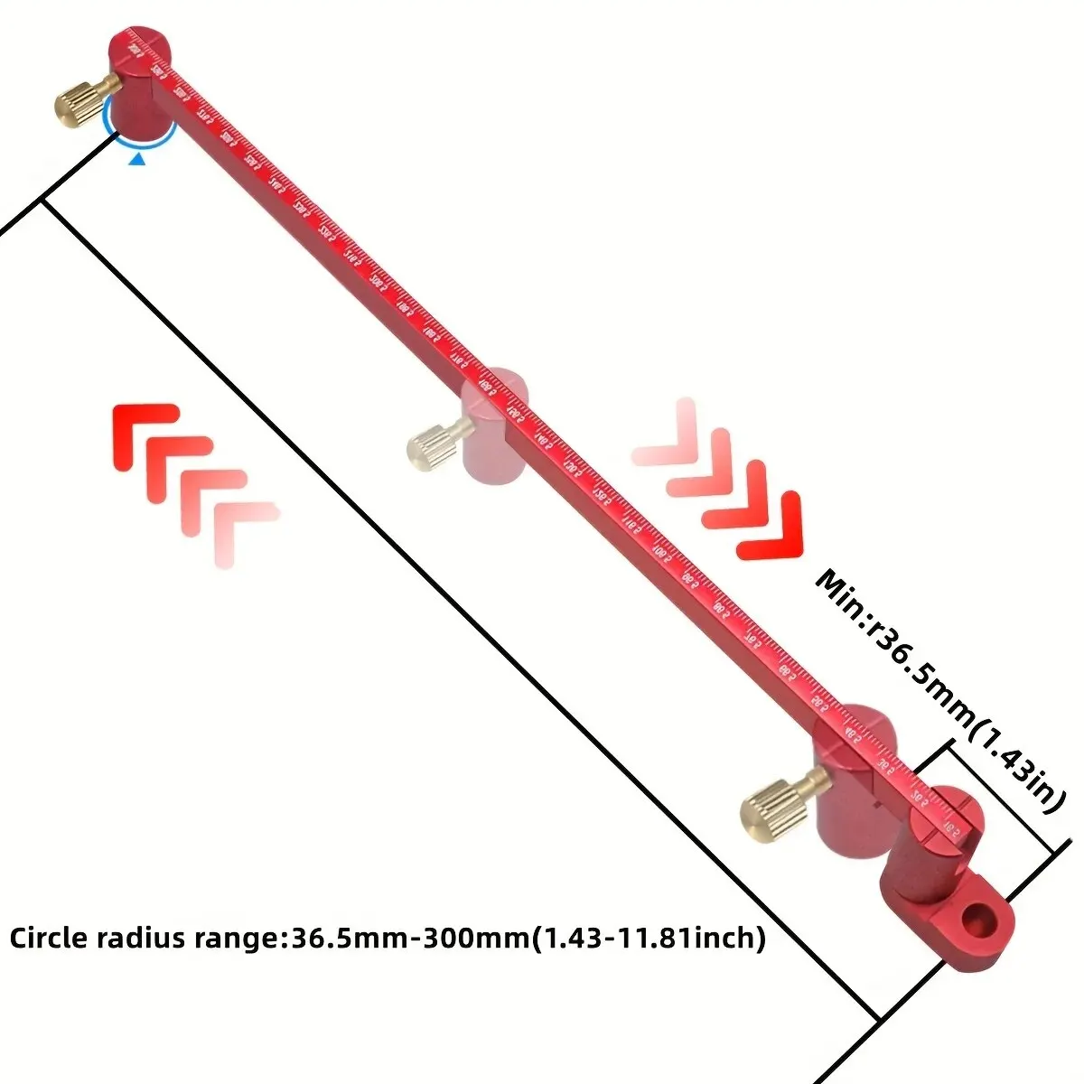 Righello Circolare Regolabile In Alluminio – Compasso Per Tracciare Centri, Indicatore Per Falegnameria, Metrico E Preciso