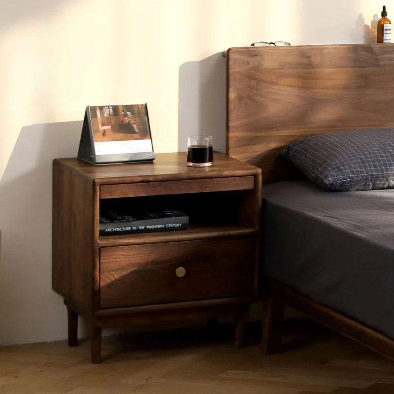 

Solid Wood Bedside Cabinet Japanese-Style Solid Wood Bedroom Black Walnut Cherrywood Storage Bed Side Cabinet