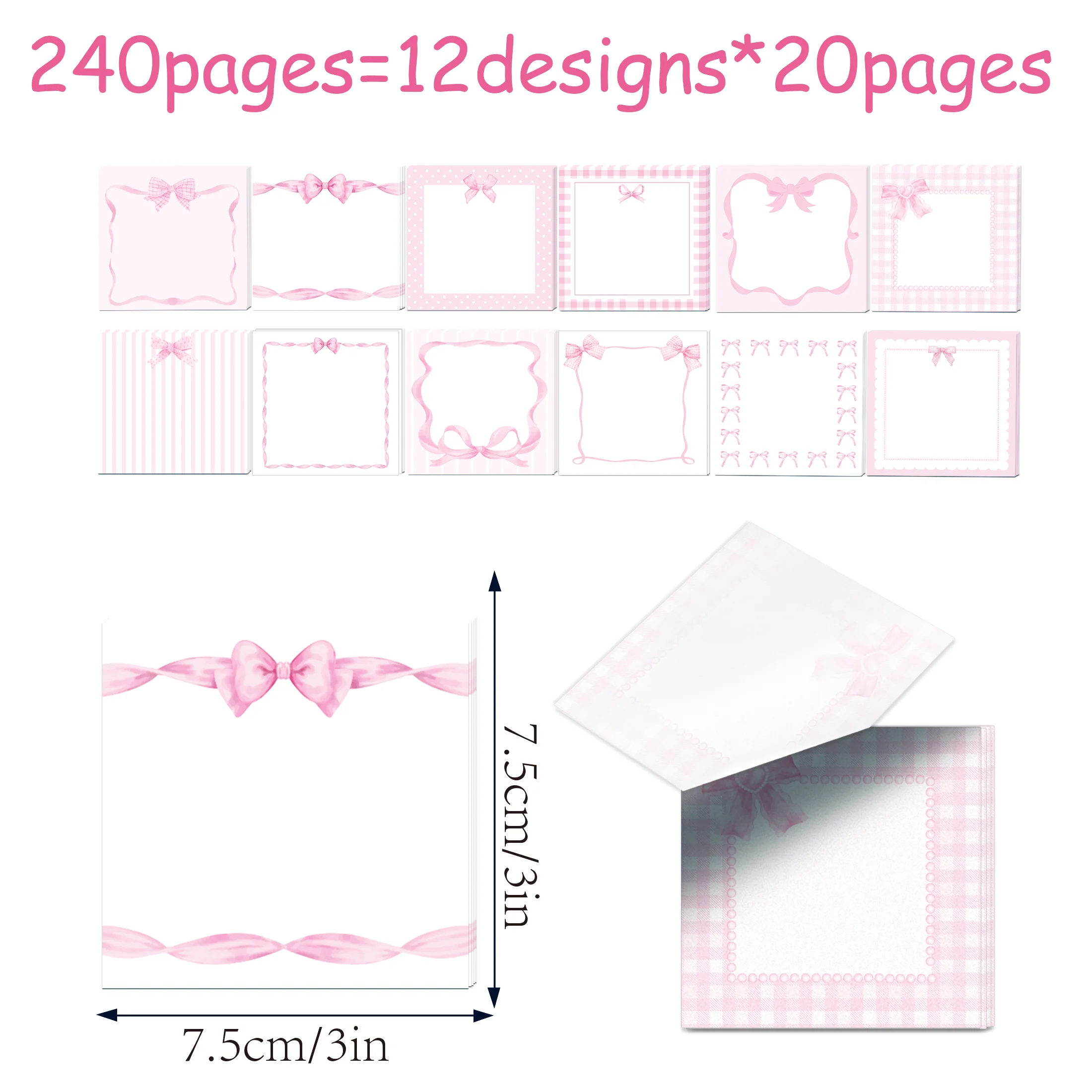 240 Seiten rosa Fliege Notizblöcke Set Kühlschrank Haftnotizen Briefpapier Etikett Notizblock Schleife selbstklebendes Notizbuchzubehör – Detail 1