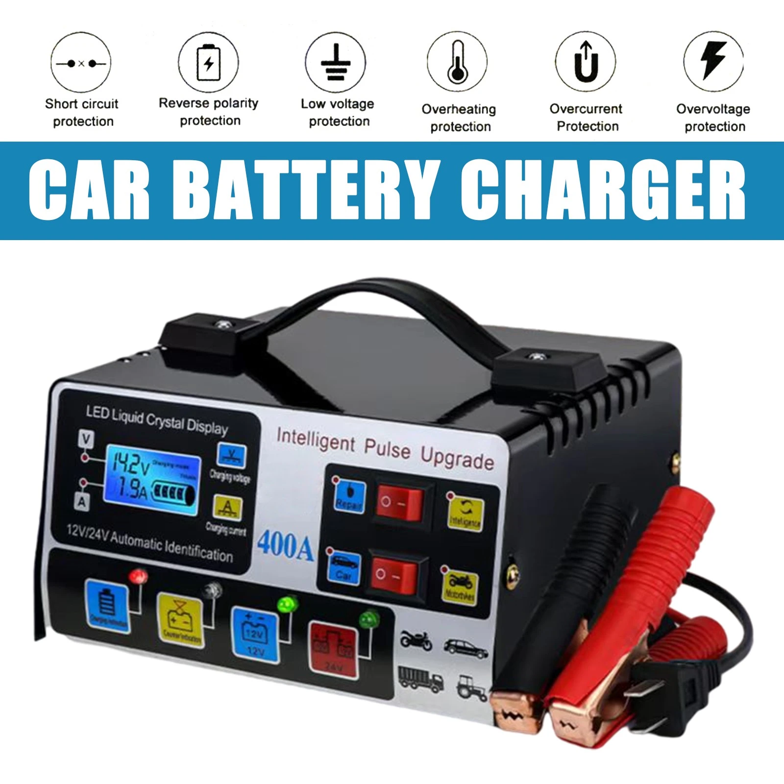 Metal Car Battery Charger 12v24v 220w Full Automatic Car Battery