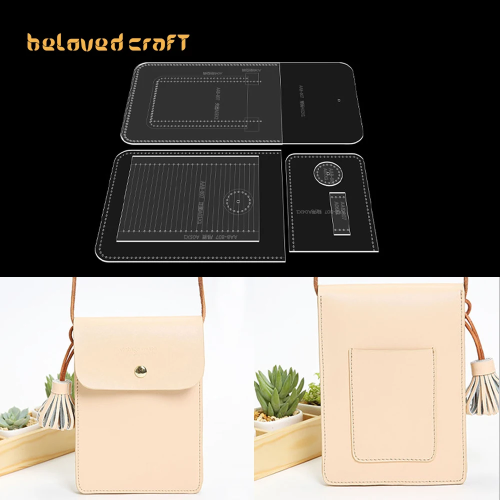 

BelovedCraft Leather Bag Pattern Making with Kraft Paper and Acrylic Templates for Women's Small Crossbody Bag Mobile Phone Bag