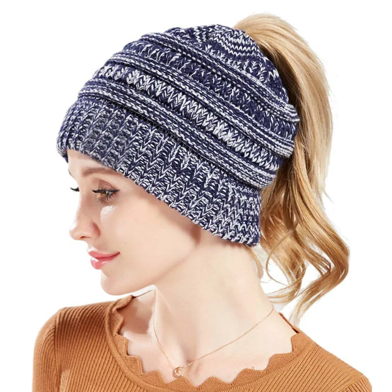 Berretto invernale da donna con foro superiore per palla da donna, berretto lavorato a maglia, cappello spesso da donna, berretti in maglia con teschio da donna_voghion.com