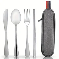Portable Cutlery Set with Case Camping Utensils Kit Includes Spoon Fork Knife Chopsticks Travel Flatware for Outdoor Picnic 5