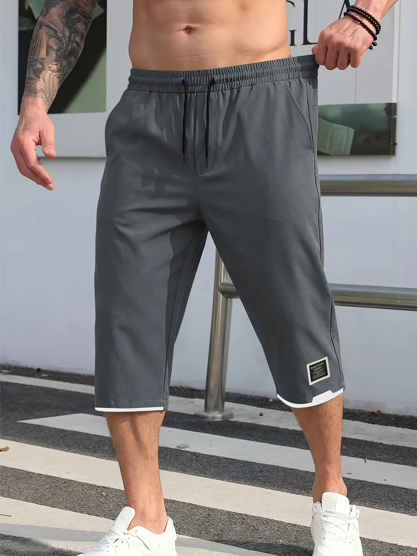 Herren-Shorts, Sommer, Schwarz, lässig, mit Kordelzug, kurze Hose, Urlaub, locker, Cargo-Stil, Herrenbekleidung, Trainingsanzug, Laufen, Tennis, Basketball – Detail 4