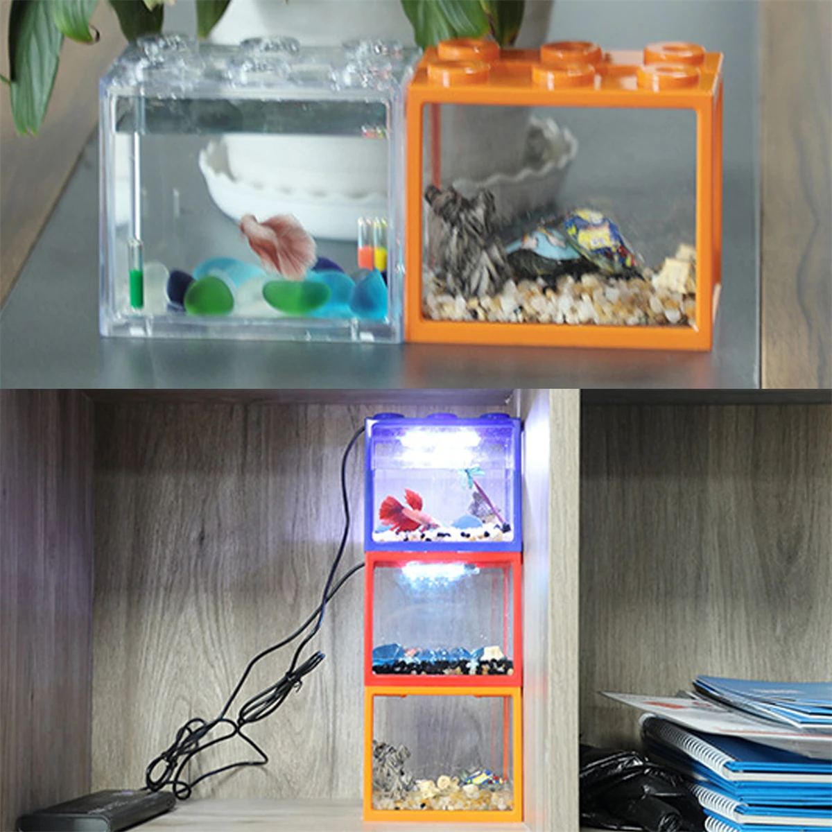 6 Ventilation Holes Mini Fish Tank Home Garden Office Aquarium Plastic Stackable Fish Turtle Pet DIY Breeding Box 1Pc Multicolor