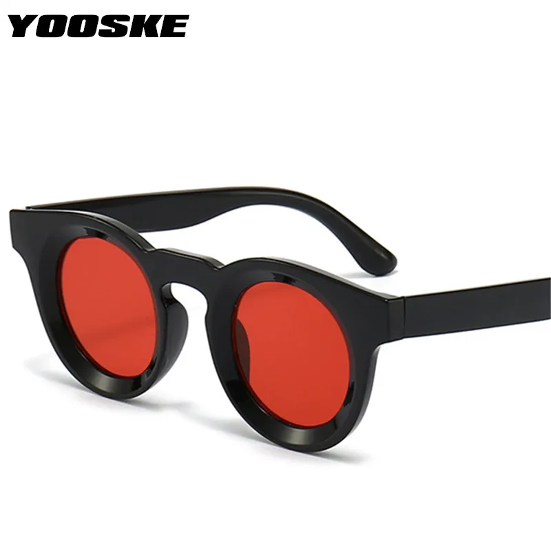 YOOSKE Retro Round Sunglasses Men Women Personality Classic Black Red Sun Glasses Female Fashion Jelly Color Goggle Shades UV400