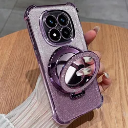 Mirror Glitter Holder Camera Protection Plated Soft Silicone Case with Airbag Cushioning - Redmi Note 15ProPlus (Purple)