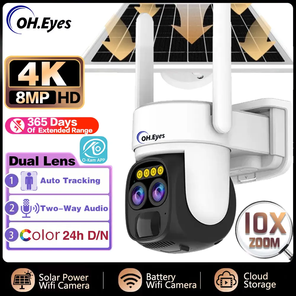 

8MP Outdoor 4K 10X Optical Zoom 2Audio Wifi IP Panel Solar Camera With Rechargeable Battery PTZ Home Security Video Surveillance