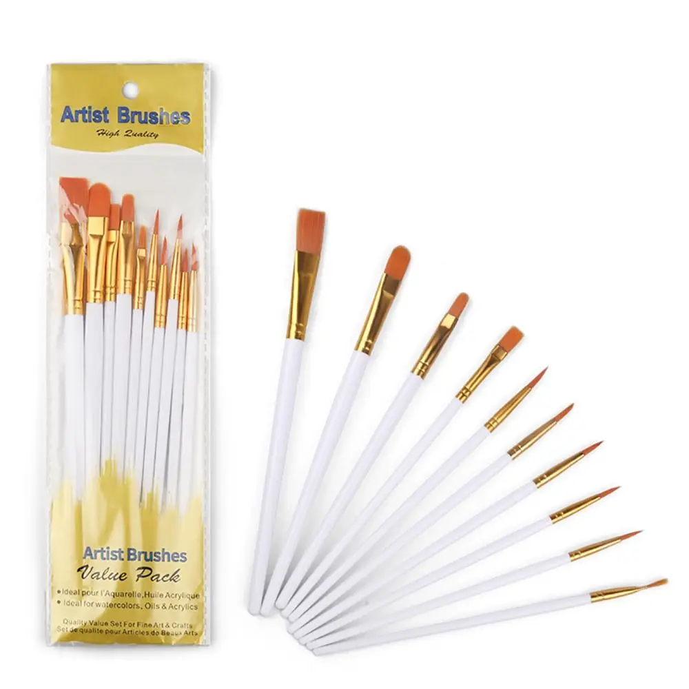 10Pcs/set Nylon Hair Artist Paint Brush Set Watercolor Acrylic Paintbrush Professional Colorful Oil Painting Brushes 2