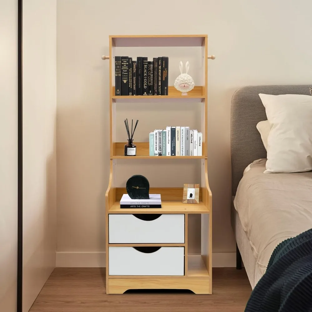 Modern Nightstand with Drawers Tall Bed End Table/Bedside Table for Living Room Bed Side Table/Night Stand with Storage Shelf