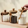 Clear Glass Candy Snack Jar with Spoon Kitchen Sealed Moisture Proof Condiment Bottle Salt Sugar Chili Box Herb Storage Bottle 2
