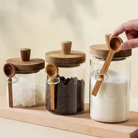 Clear Glass Candy Snack Jar with Spoon Kitchen Sealed Moisture Proof Condiment Bottle Salt Sugar Chili Box Herb Storage Bottle 2