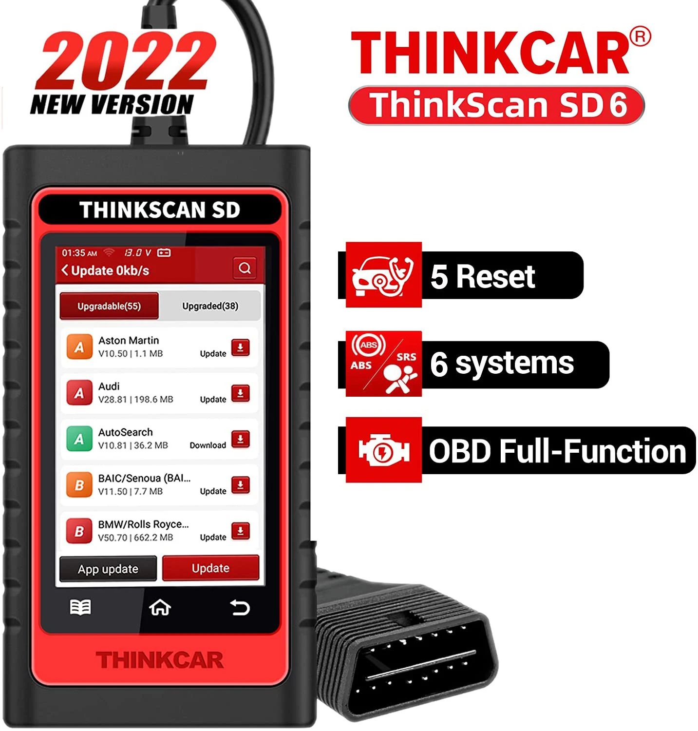 Thinkscan Sd6 Abs Srs Ecm Tcm Bcm Ic Obd2 Scanner With 5 Reset Function
