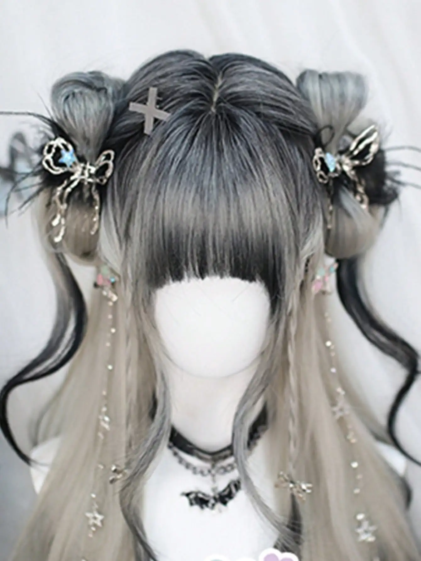 Synthetic Black Gray Ombre Cosplay Wig For Women