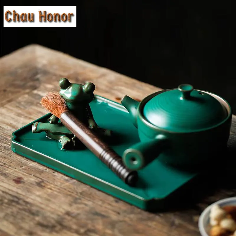 Japanese Turquoise Frog Tea Pet Handmade Flowerpot Landscaping Tea Figurine Play Toys Tea Statue Ornaments Teaset Workmanship
