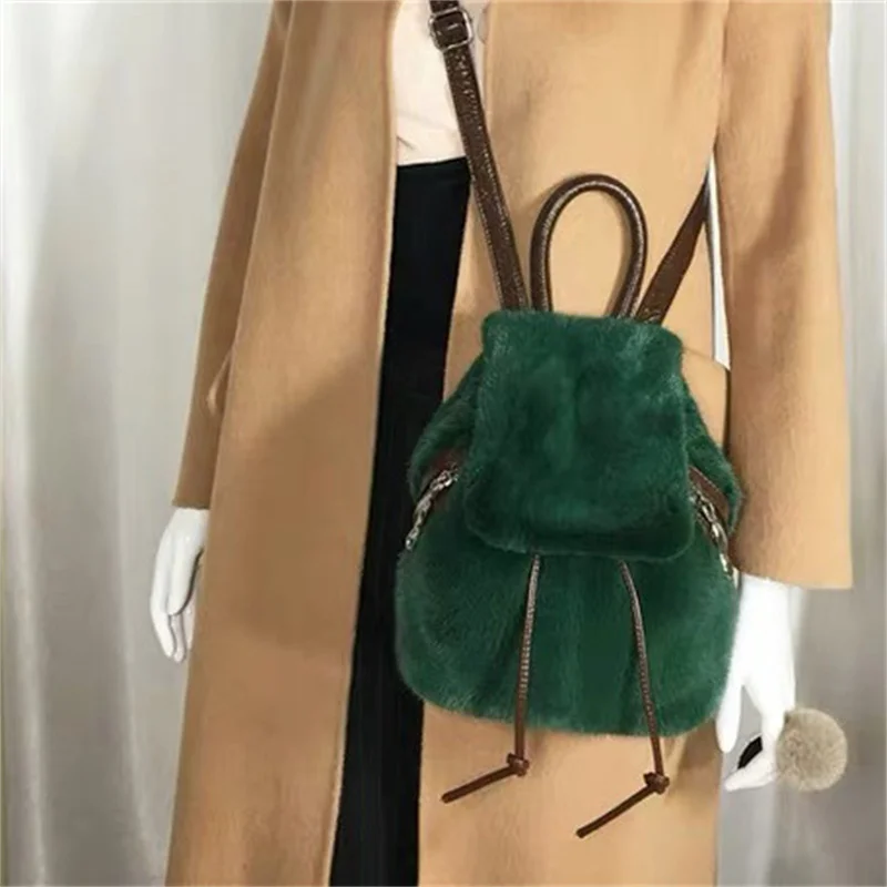 Fashion Design Women's Fur Backpack New Luxury Mink Fur Backpack Autumn And Winter Trend Single Shoulder Crossbody Bag