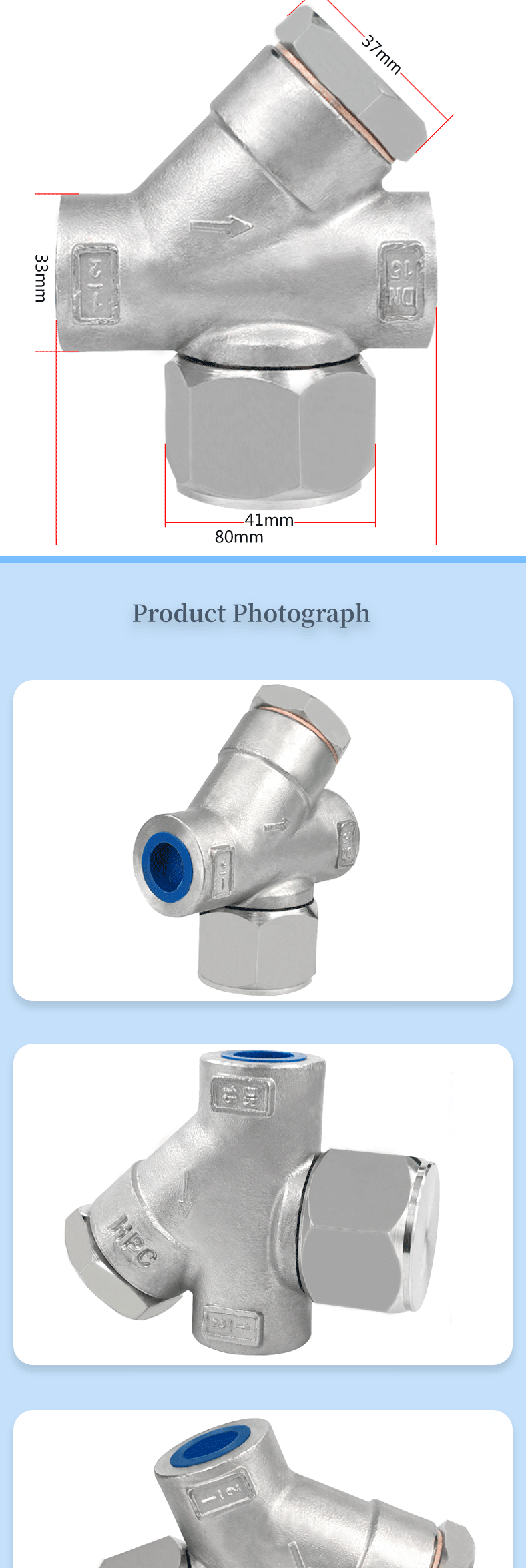 Dampfffalle Y-Typ mit Gewinde 3/4" thermodynamischer Scheibenkondensator aus Edelstahl DN20 – Detail 2