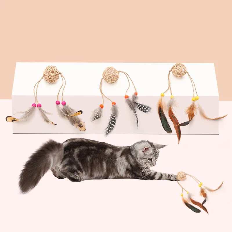 Rattan Ball Toy with Feathers, Which Can Keep Cats Entertained and Relieve Their Boredom.cat Toys Toys for Cats
